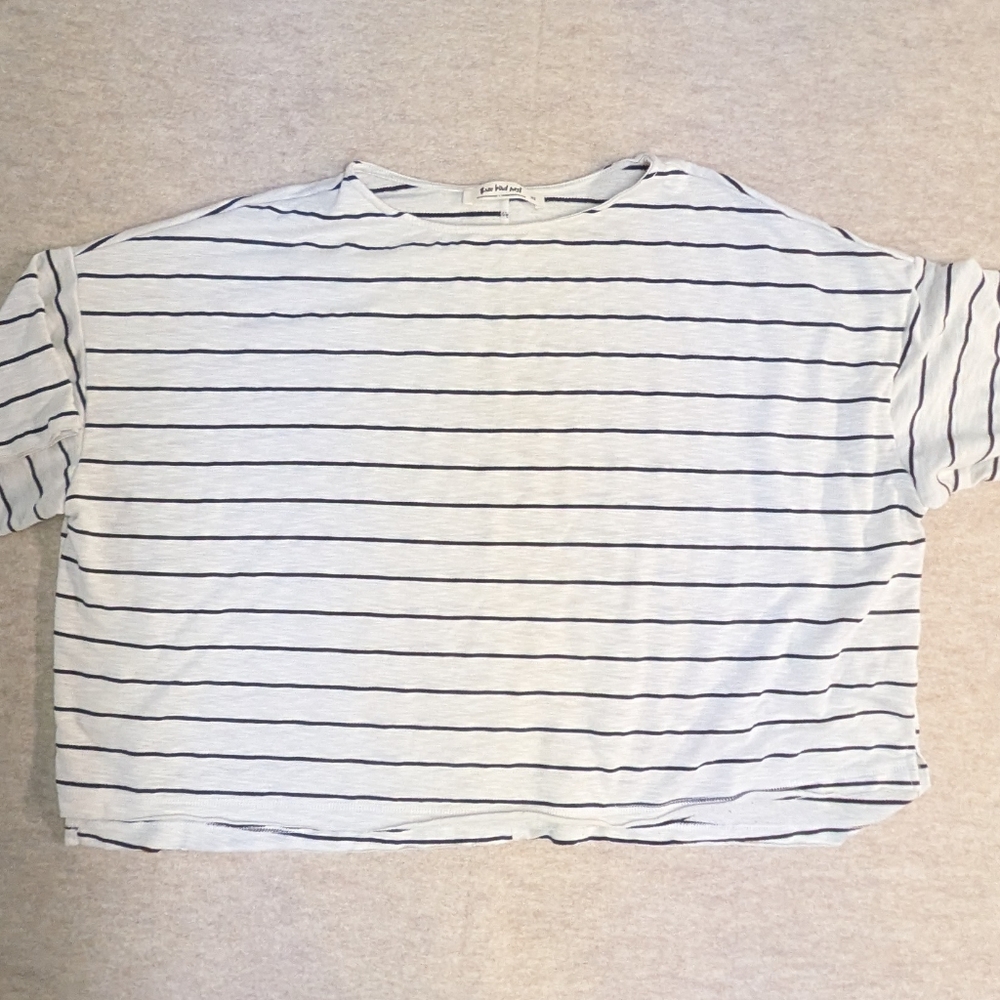 Three Bird Nest Oversized Flowy Roomy Boxy Black & White Striped Comfy T Size XL